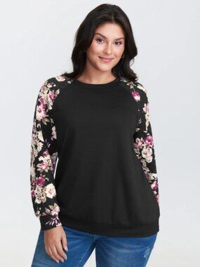 Floral Print Raglan Sleeve Sweatshirt Size 26 4X